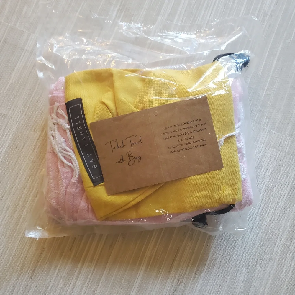 Bay Laurel Turkish 100% Cotton Beach Yoga Towel Travel Bag Powder Pink Stripe